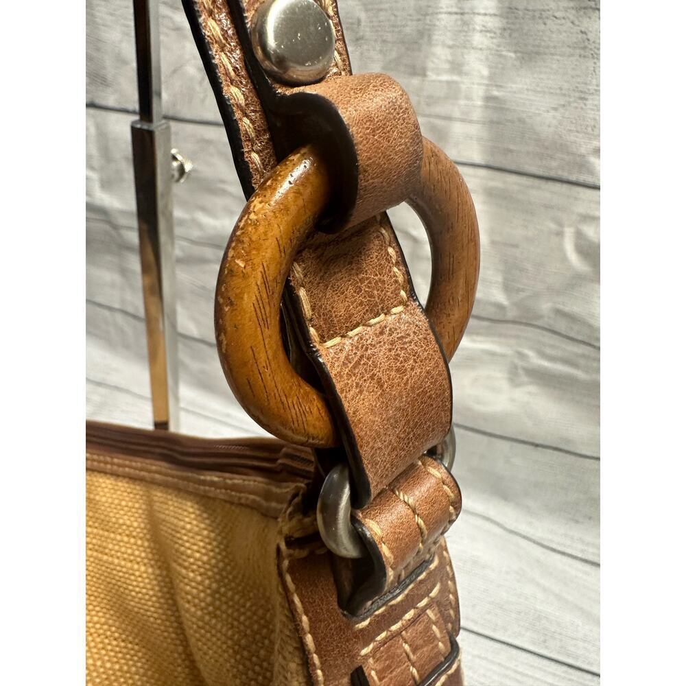 Fossil Paisley Bottom Shoulder Bag Leather & Wood Trim Hobo Purse - Picture 4 of 15